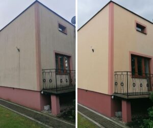 elewacja po myciu niskociśnieniowym – efekt czyszczenia