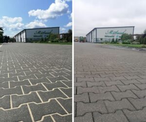 plamy olejowe na kostce brukowej