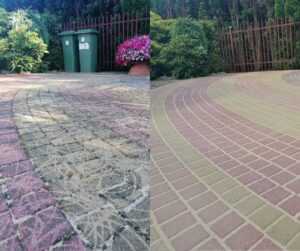 czyszczenie kostki brukowej przed i po